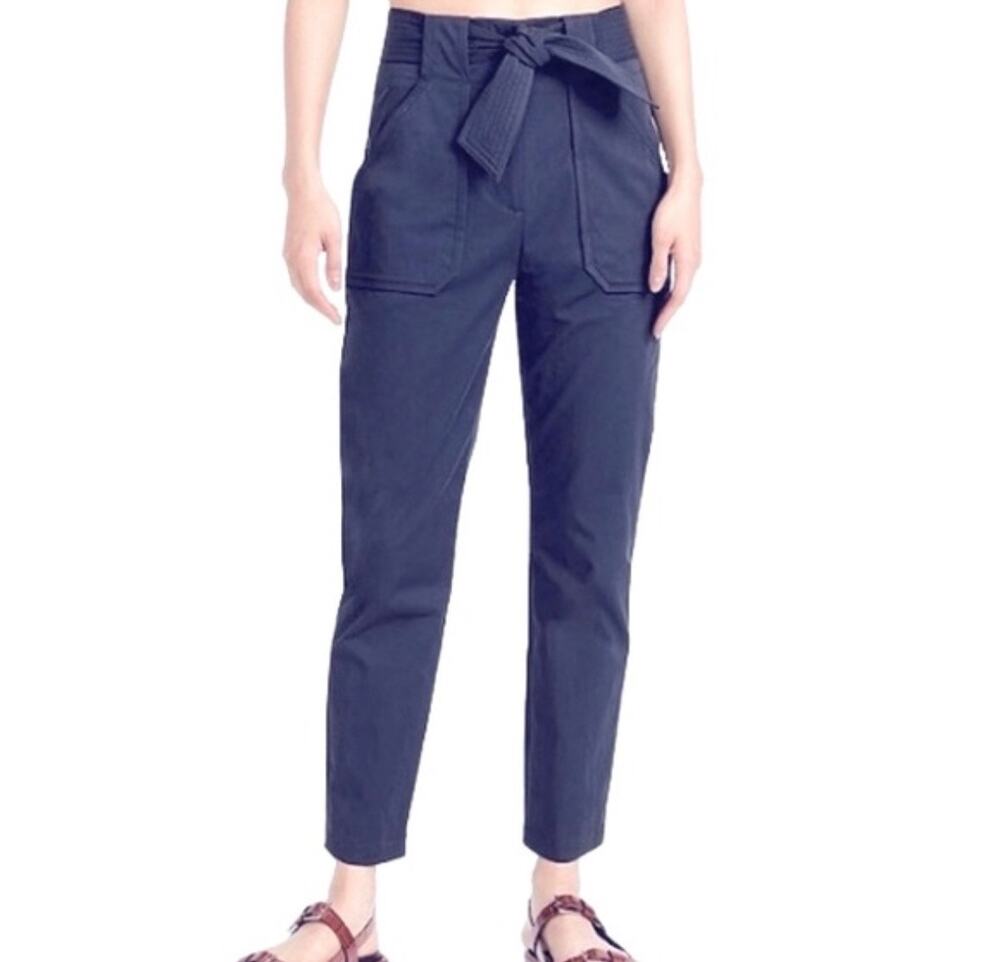 Veronica Beard Mahary Belted Pants Women Size 6 Navy Blue Excellent High Waisted